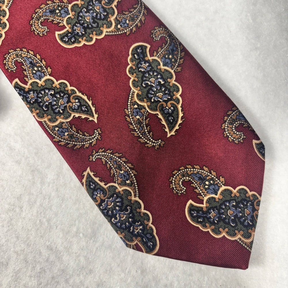 Pierre Balmain 56" Tie Red Paisley 100% Italian Silk Necktie Mens $125